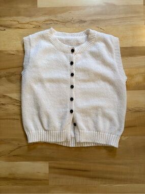 Cream Button-Front Knit Sleeveless Cardigan Vest